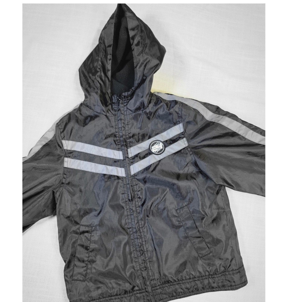 TU Boys Black Reflective Hooded Windbreaker Jacket Fleece Lined Size 6 Years